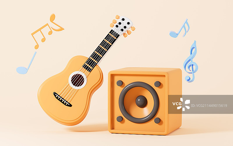 卡通吉他与音箱3D渲染图片素材
