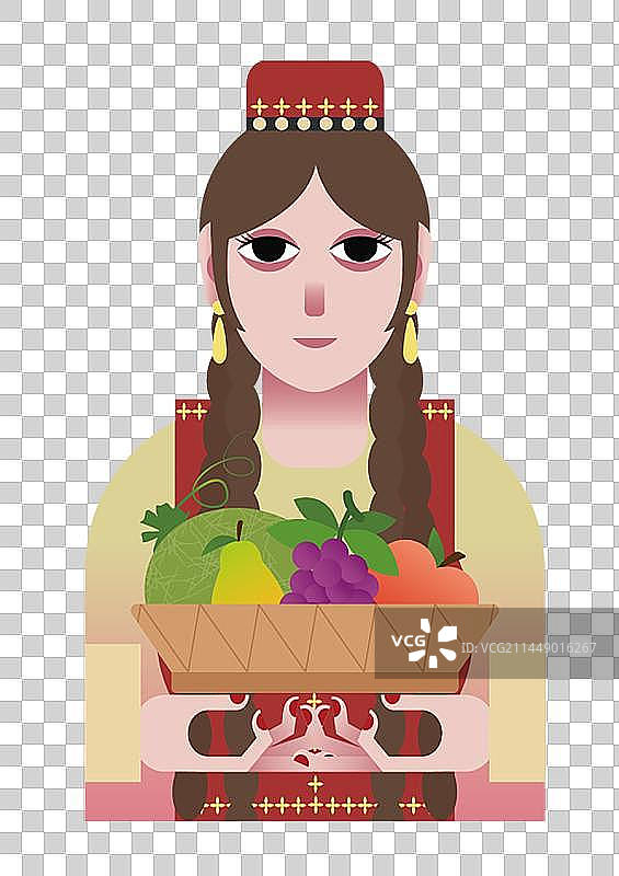 新疆女孩手端着水果篮图片素材