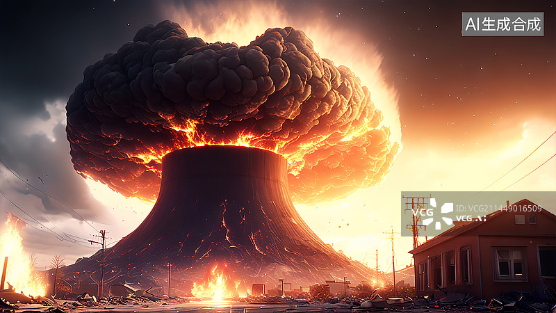 【AI数字艺术】核战争蘑菇云无人区荒野残骸图片素材