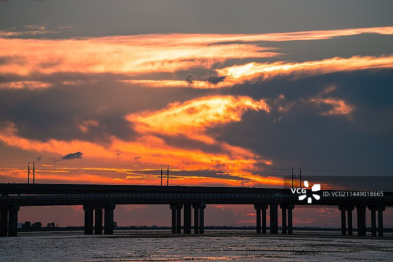 南京石臼湖日落晚霞图片素材