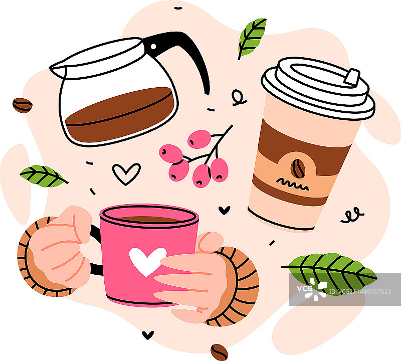 带水壶和杯子的芳香咖啡饮品图片素材