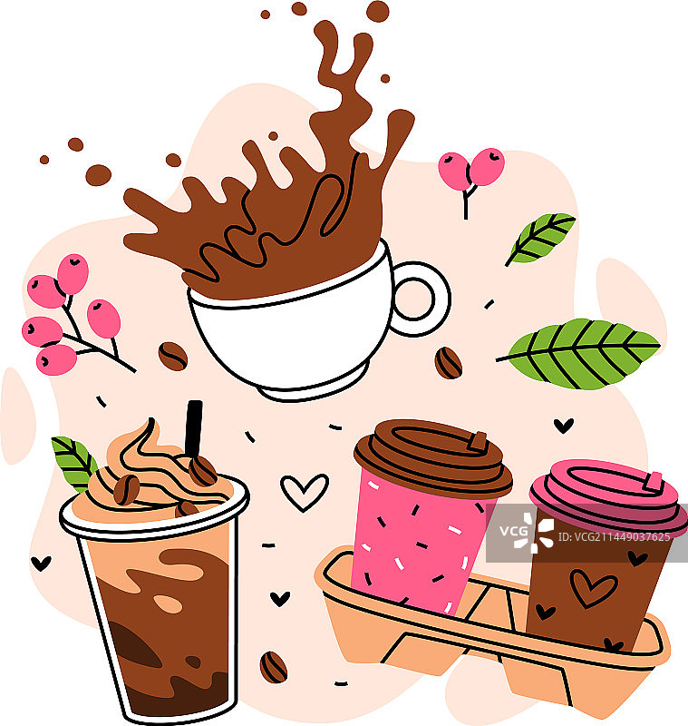 带杯子和飞溅物的咖啡饮品图片素材