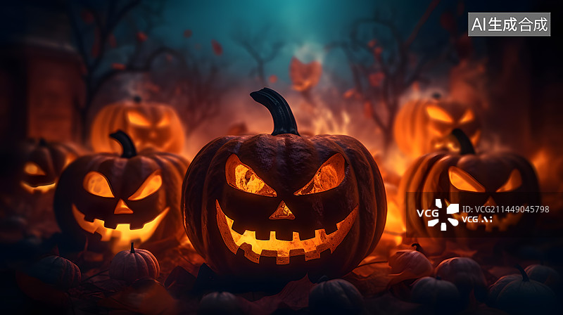 【AI数字艺术】万圣节南瓜头氛围插画图片素材