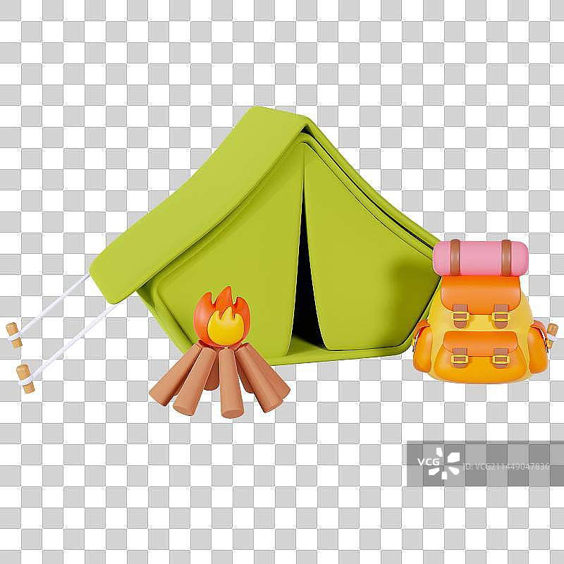 3D立体露营帐篷篝火登山包沙滩海边元素图片素材