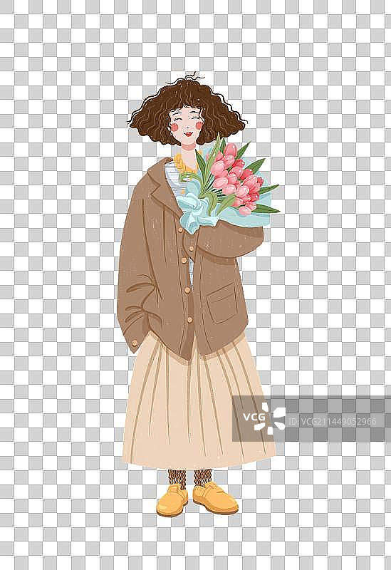 手捧郁金香的女孩图片素材