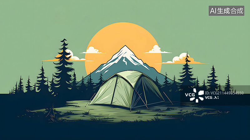 【AI数字艺术】AIGC:帐篷露营，户外风景图片素材
