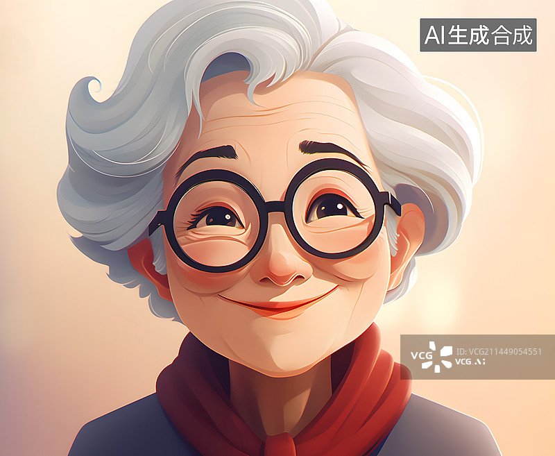 【AI数字艺术】AIGC:年老的女性戴着眼镜 插画肖像图片素材