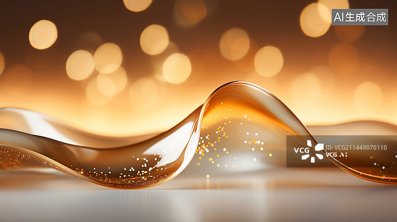 【AI数字艺术】抽象金色曲线光斑背景图片素材
