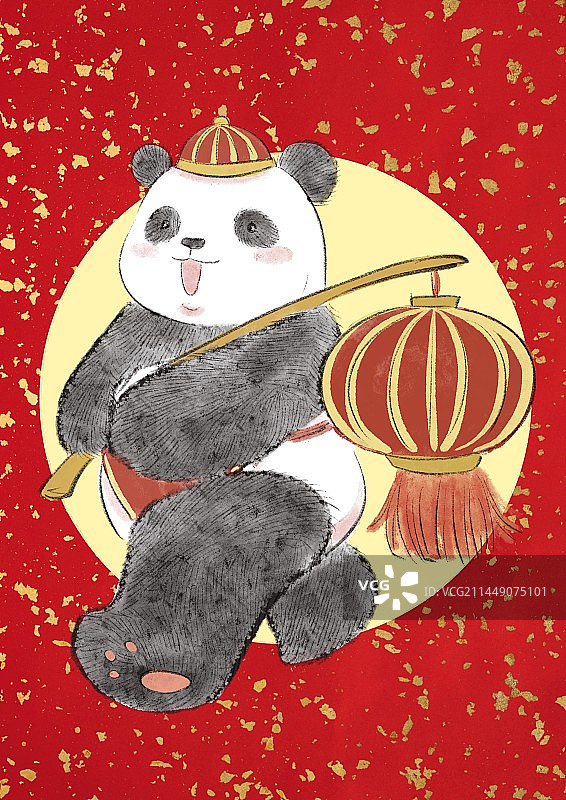 可爱熊猫新年年俗红包插画图片素材