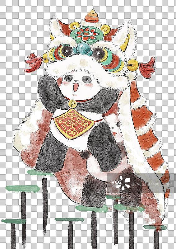 可爱熊猫春节年俗插画元素图片素材