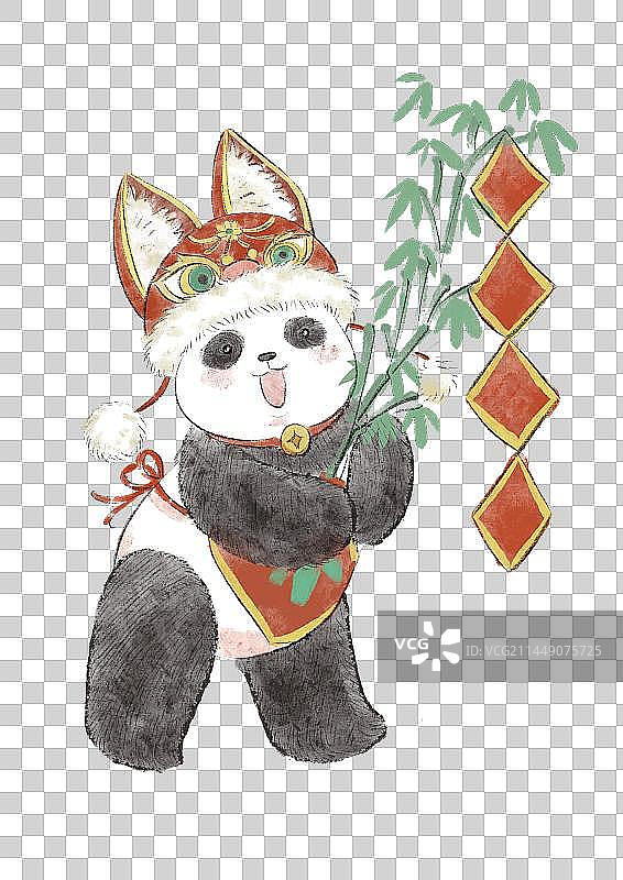 可爱熊猫春节年俗插画元素图片素材