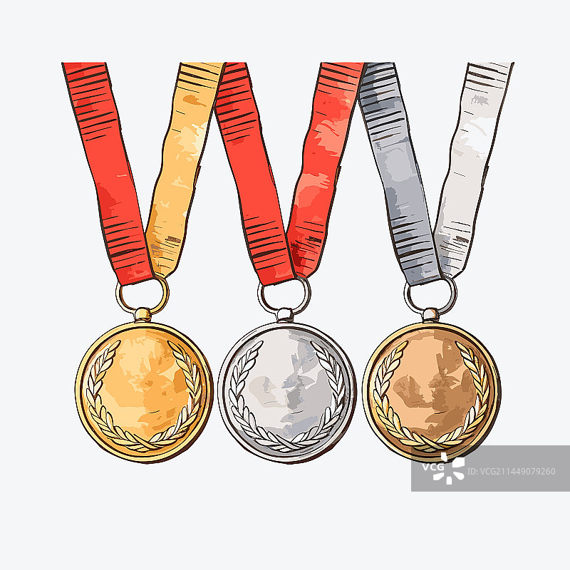 金银铜手绘漫画奖牌图片素材