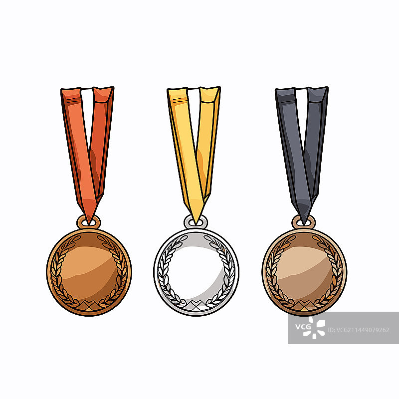 金银铜手绘漫画奖牌图片素材