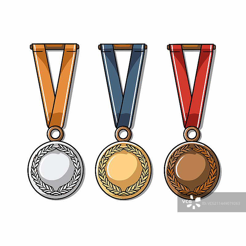 金银铜手绘漫画奖牌图片素材