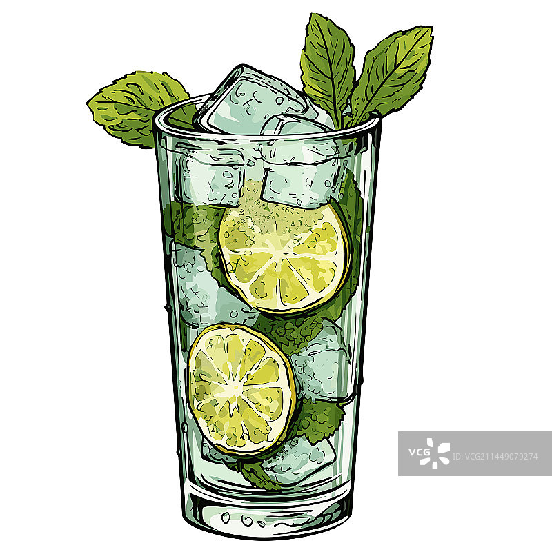 手绘莫吉托鸡尾酒图片素材