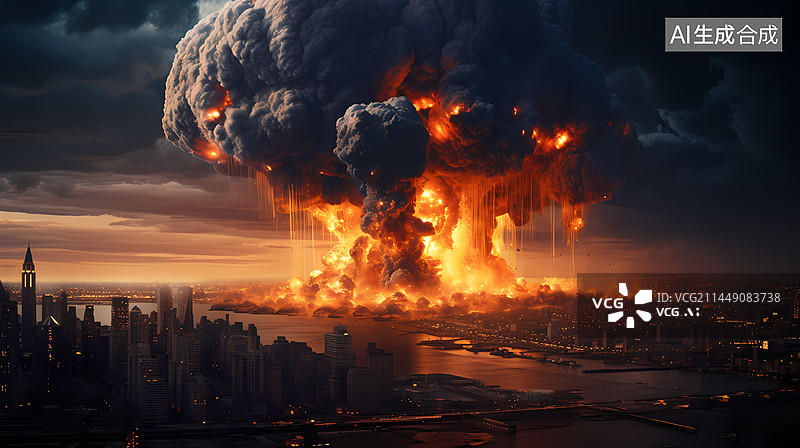 【AI数字艺术】城市中爆炸的原子弹图片素材
