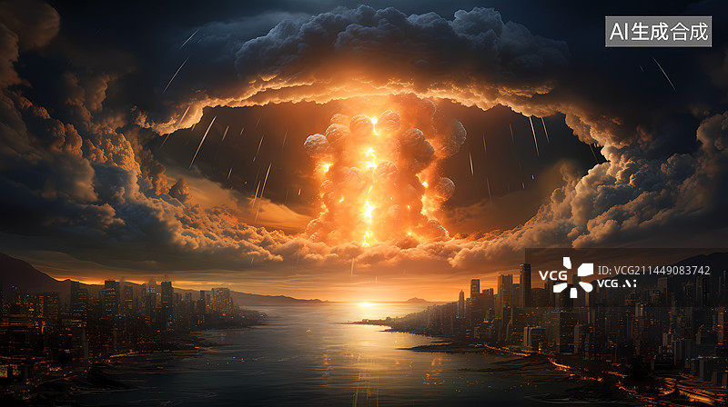 【AI数字艺术】城市中爆炸的原子弹图片素材