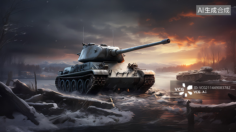 【AI数字艺术】炮火中的坦克图片素材