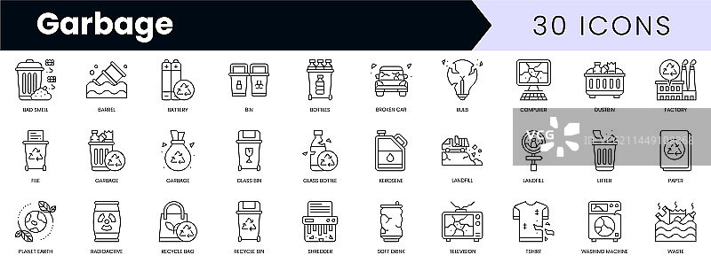 极简主义垃圾图标轮廓集图片素材