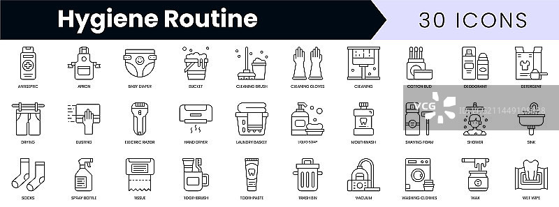 极简风格卫生习惯图标轮廓套装图片素材