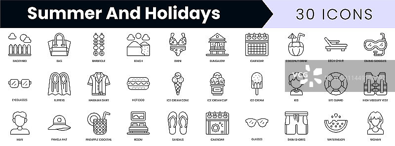 夏季和假日轮廓图标合集图片素材