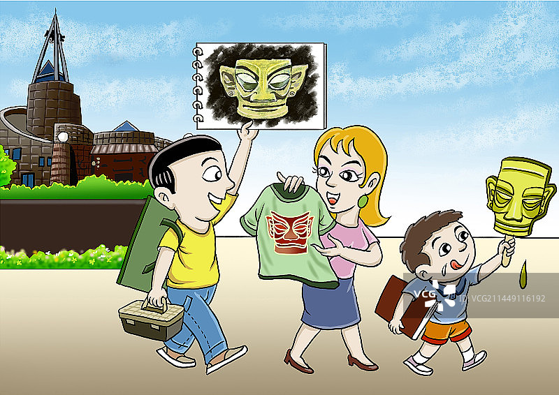 游客游览三星堆博物馆各有所获图片素材