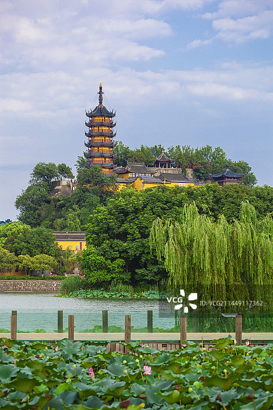 江苏镇江城市及金山寺景观图片素材