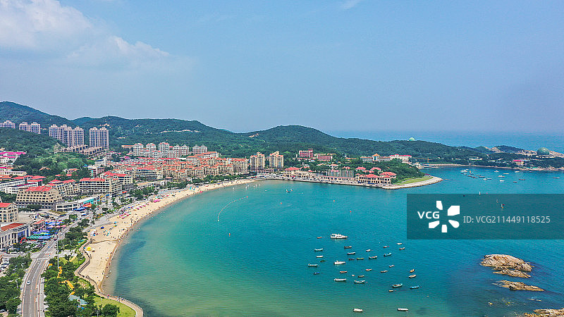 中国山东省威海旅游城市风光环海路海岸线航拍图片素材