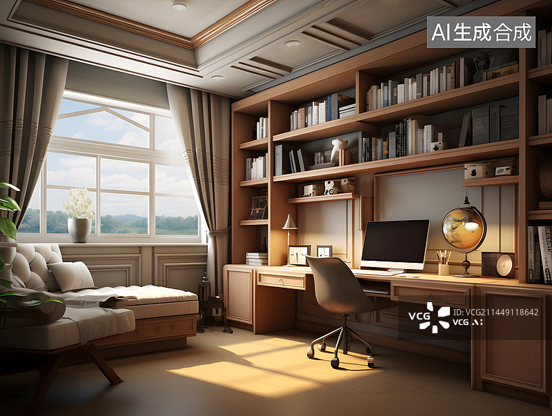 【AI数字艺术】书房图片素材