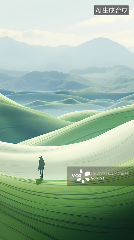 【AI数字艺术】一个人站在群山上背影图片素材