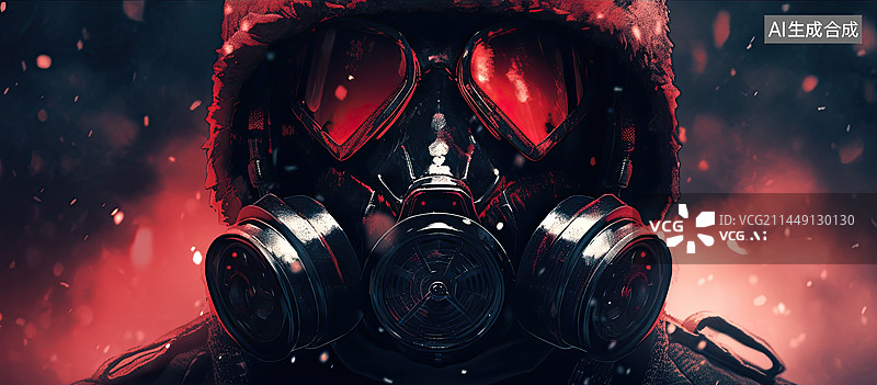 【AI数字艺术】戴着防毒面具与防辐射服的人图片素材