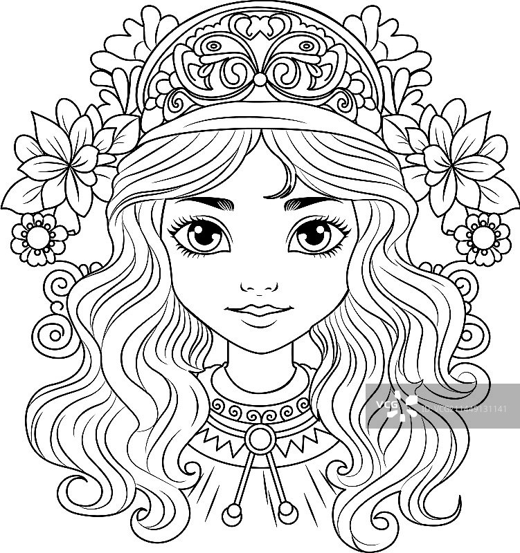 孤立的涂鸦风格的漂亮女人肖像图片素材