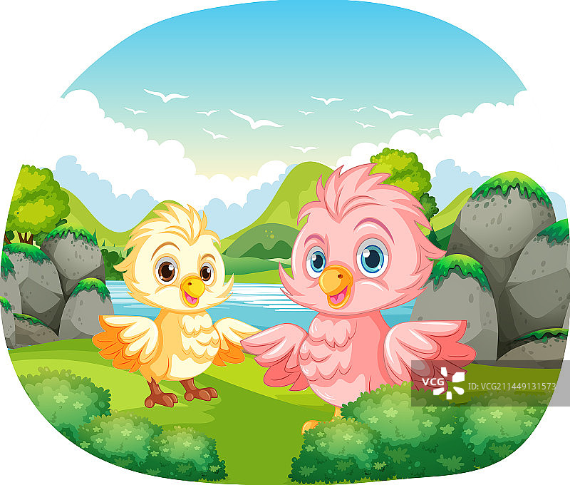 森林场景中的雏鸟图片素材