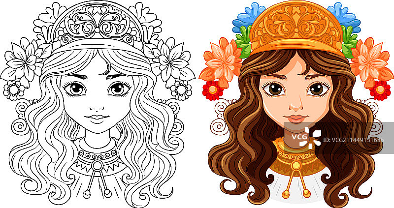 漂亮的女人肖像孤立的涂鸦轮廓图片素材