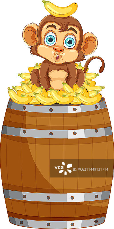 坐在香蕉堆上的卡通猴子图片素材