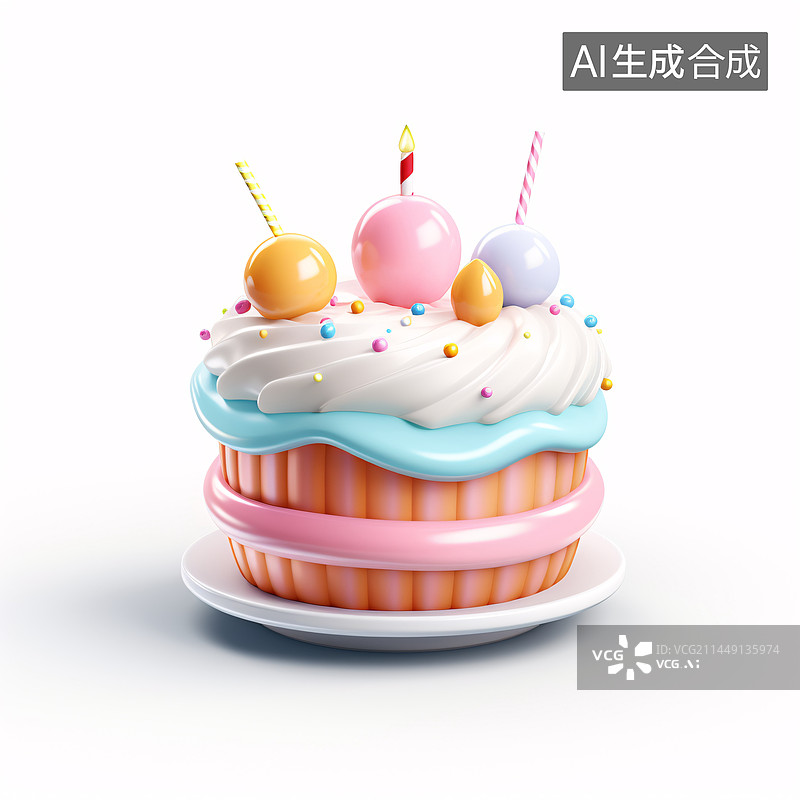 【AI数字艺术】生日快乐祝福送礼纪念日周年庆生日蛋糕3D渲染图片素材