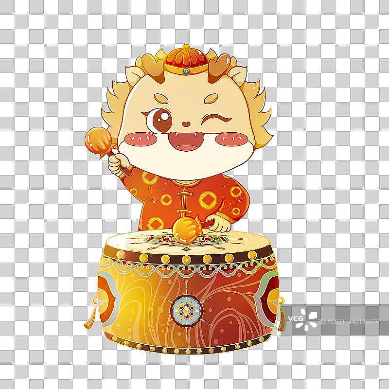 龙年形象2024国潮卡通可爱龙IP敲鼓图片素材