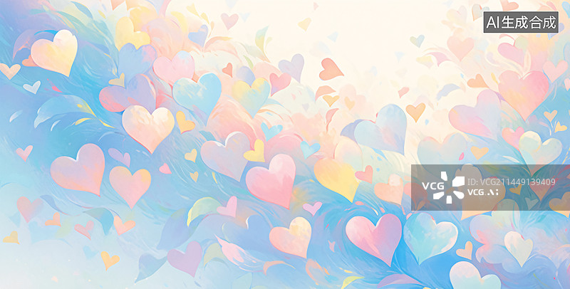 【AI数字艺术】七夕节情人节爱心浪漫蓝色背景插画图片素材