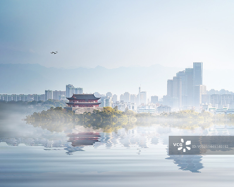 福建福州镇海楼与城市天际线风光图片素材