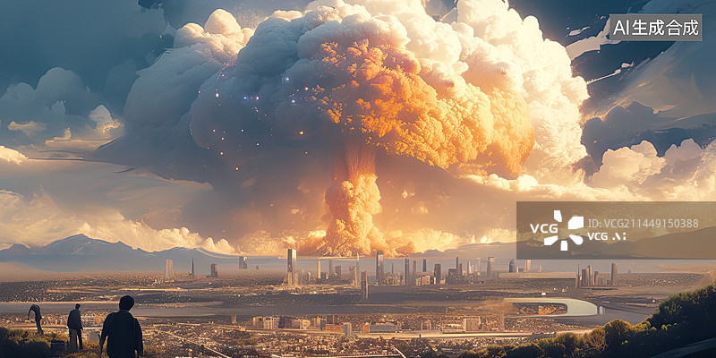 【AI数字艺术】原子弹爆炸时的蘑菇云，核爆炸场景渲染图片素材