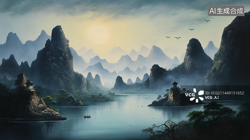 【AI数字艺术】现代概念山水画图片素材