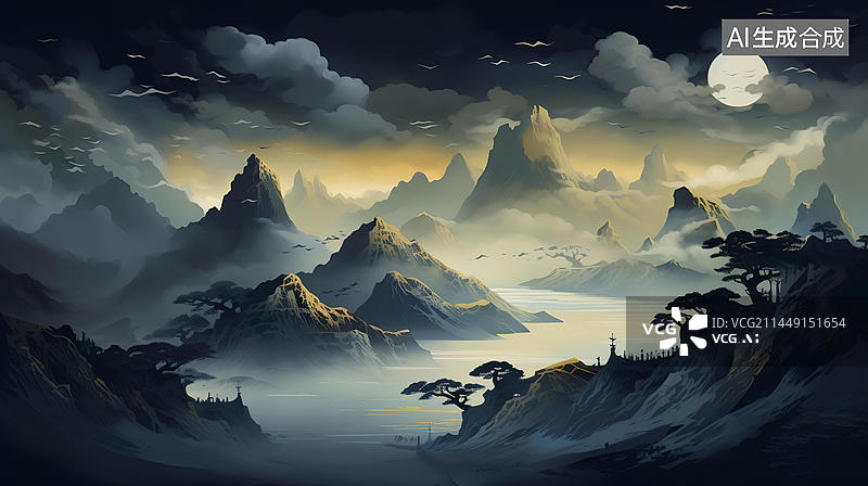 【AI数字艺术】现代概念山水画图片素材