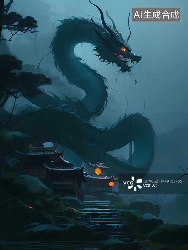 【AI数字艺术】巨大腾龙的概念插画图片素材