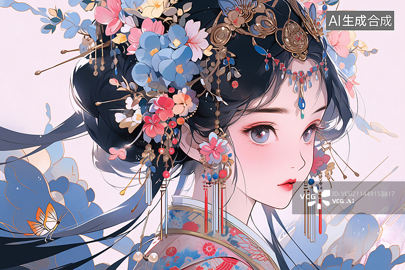 【AI数字艺术】古代中国风的汉服美女插画图片素材