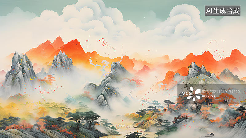 【AI数字艺术】粉彩中国风艺术插画图片素材