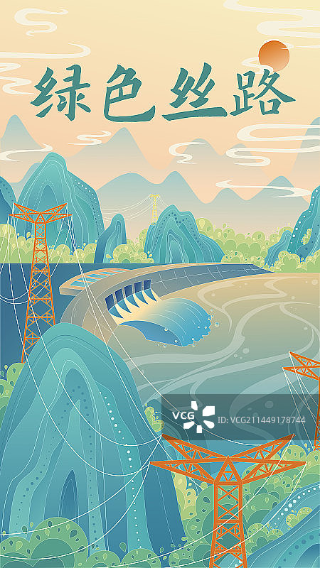 山林水坝电网图片素材