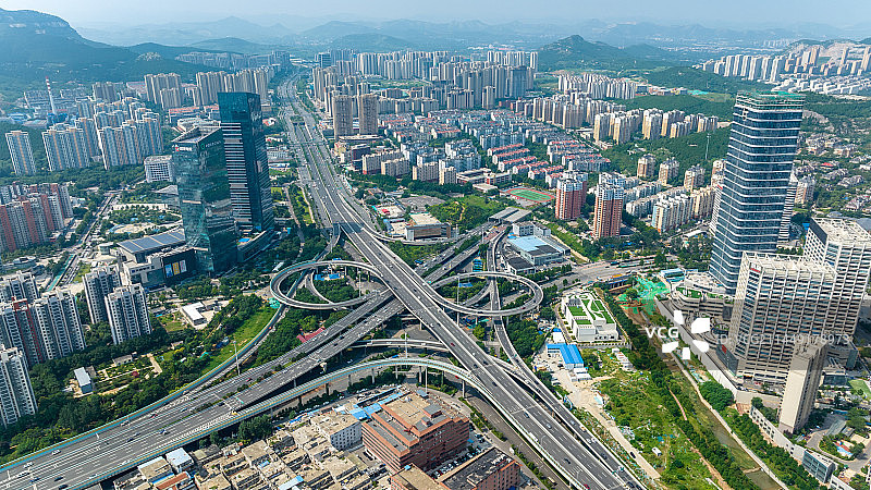 中国山东济南市中区英雄山立交桥航拍图片素材