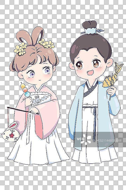 免扣卡通Q版汉服情侣图片素材