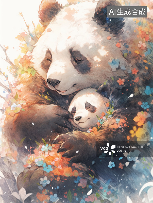 【AI数字艺术】国风插画可爱熊猫图片素材