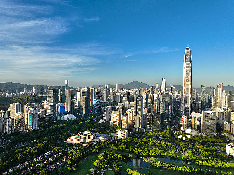 广东省深圳高尔夫俱乐部福田中心城CBD航拍图片素材